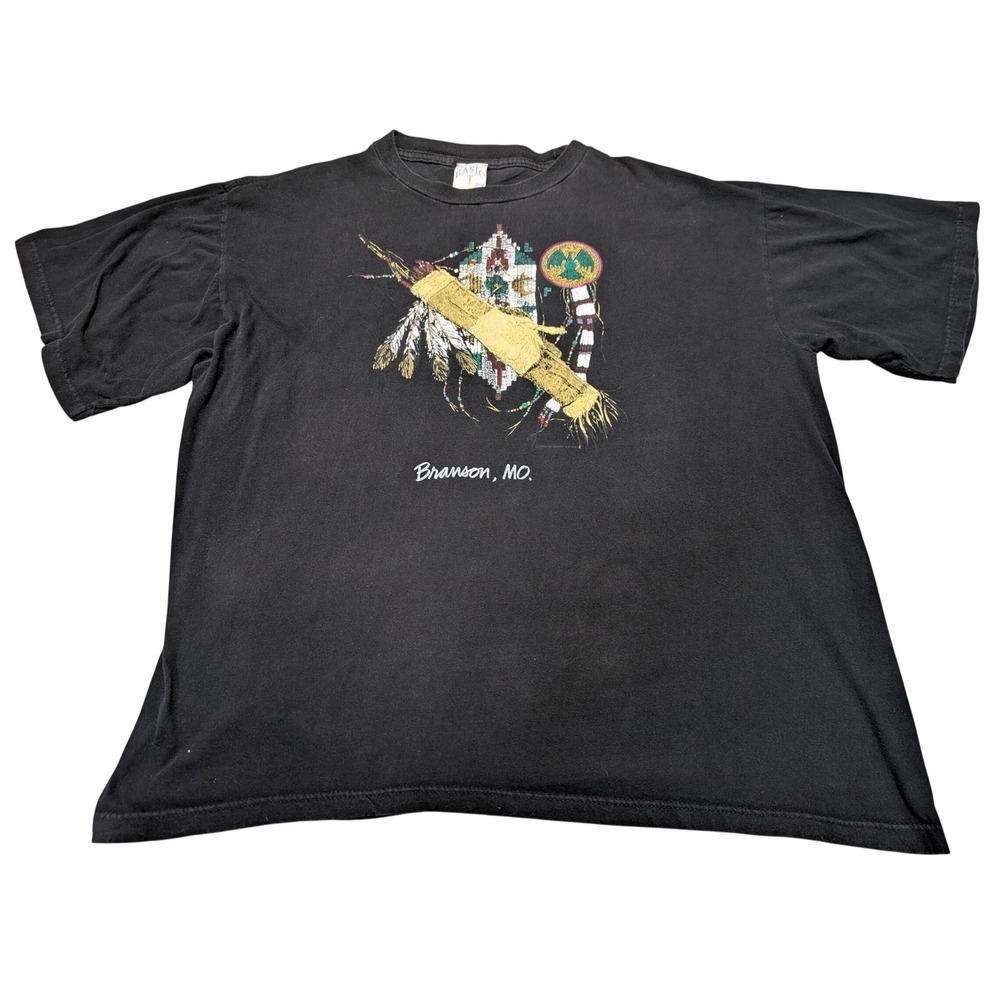 Basic T Shirt Mens XXL Black Branson Vintage‎ Native American Graphic Tee Cotton